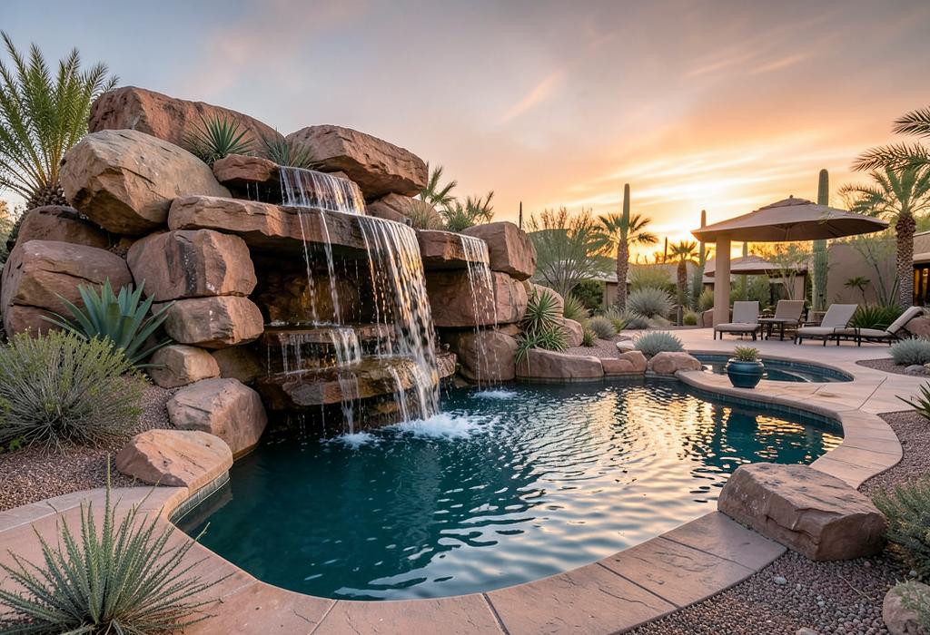 Custom Waterfalls — Dorian Pools and Construction, El Paso, Texas